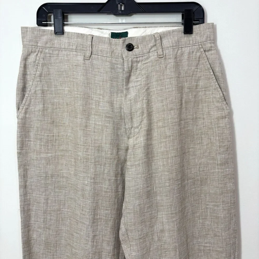 J Crew Oarsman 100% Linen Plaid Pants Beige 31x30 Trousers Preppy Quiet Luxury